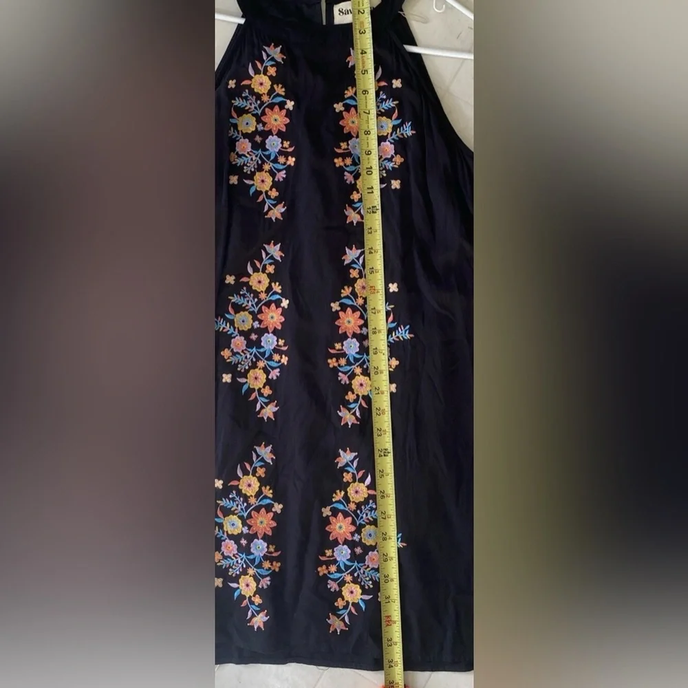 Savanna Jane Dress Women’s L Black Floral Embroidered Sleeveless A Line - Picture 7 of 8